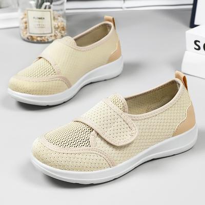 Women's Shoes Spring Polyurethane Casual Shoes Fly-woven Breathable Mesh Shoes Lightweight Velcro Mother Shoes Single Shoes