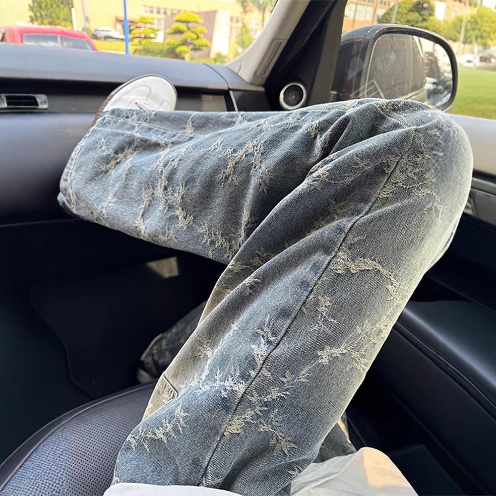 JYL Men's Cargo Flare Jeans Camo Spring American Trendy Loose Floor-Length Denim