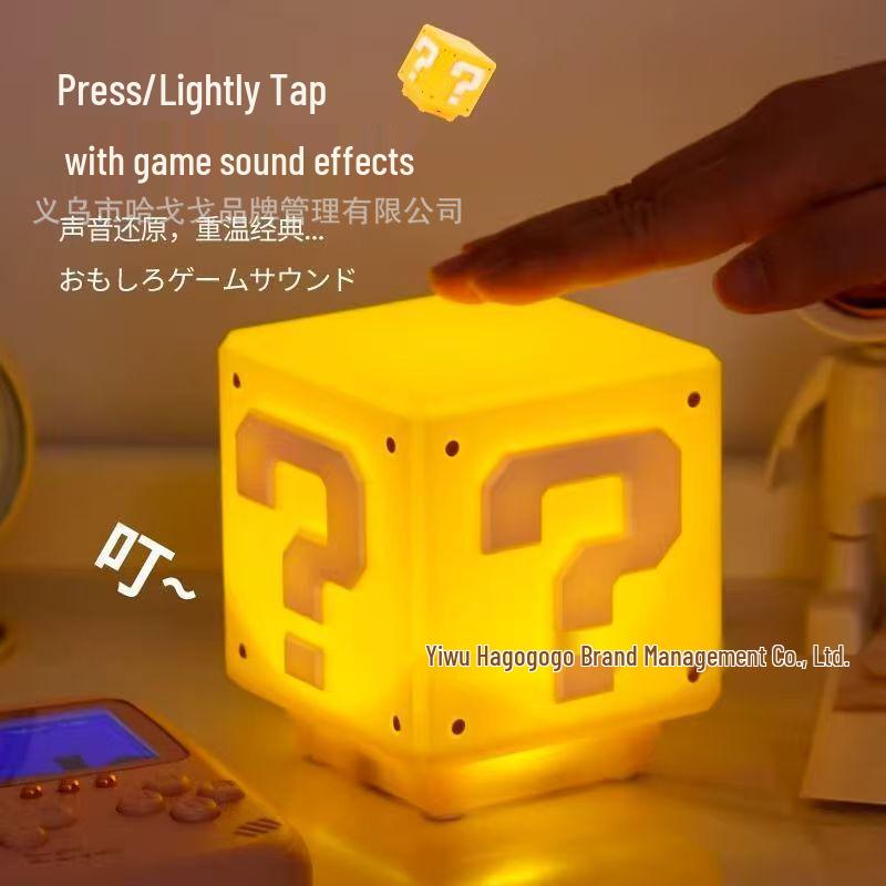 LED Super Mario Question Mark Light - USB Rechargeable Night Lamp with Sound