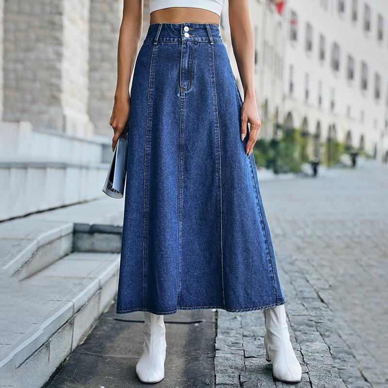 

Женская джинсовая юбка А-силуэта с высокой талией и двумя пуговицами L