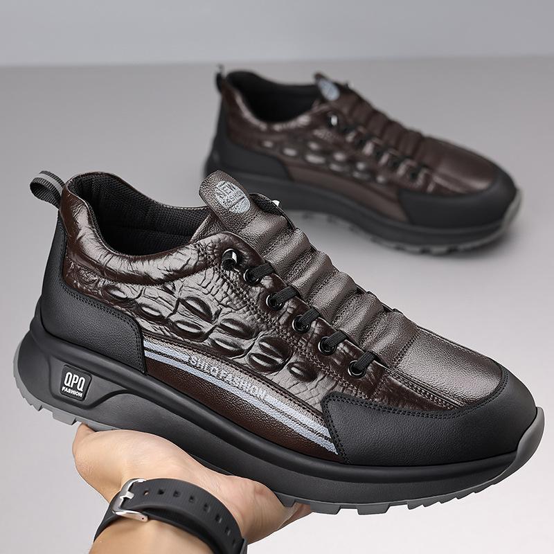 New Casual Sports Sneakers for Men Autumn Winter Cowhide Crocodile Print Men Shoes Soft Sole High Quality Leather Non-slip Shoes