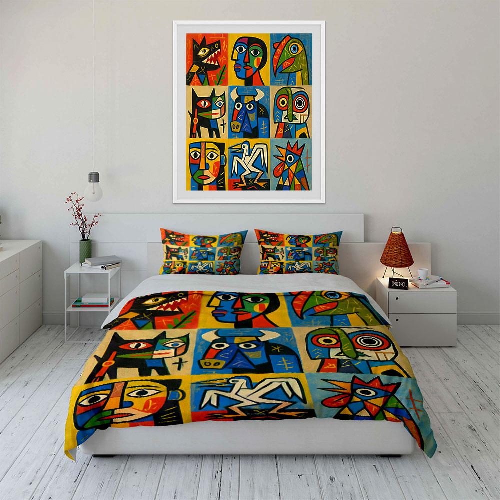 Abstract Animal Faces Art Bedding Duvet Cover Set Duvet Cover Pillowcases  (1*Duvet Cover 2*Pillowcases, without duvet insert)