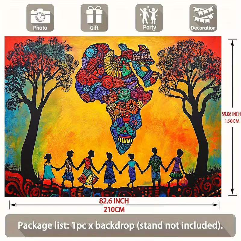 2D Afrikanische Heritage Party Kulisse, Farbige Afrikakarte mit Kinder-Silhouette für Fotoshooting