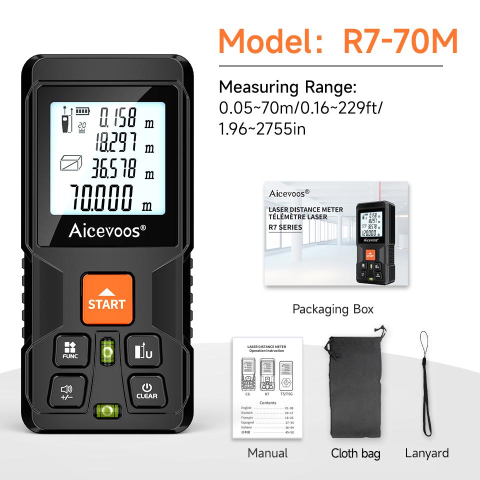 

Aicevoos Digital Laser Rangefinder 50M 70M 100M 120M Laser Distance Meter Trena Laser Tape Measure Roulette Range Finder R7-70M(230Ft)