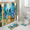 Dolphin Bathroom Decor Waterproof Shower Curtain Set Toilet Seat Cover Non-Slip Bath Mat Rug Carpet Polyester Fabric Washable