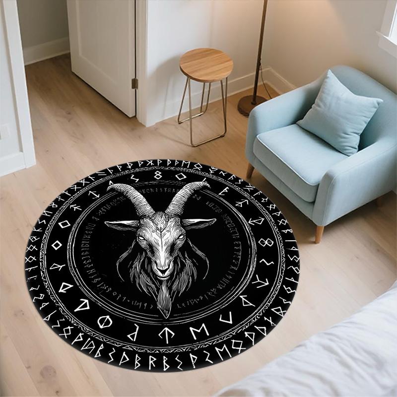 Tappeto Rotondo con Testa di Ariete Runica, Tappeto per Soggiorno Camera da Letto Divano Sala Giochi Decorazione, Tappetino Antiscivolo