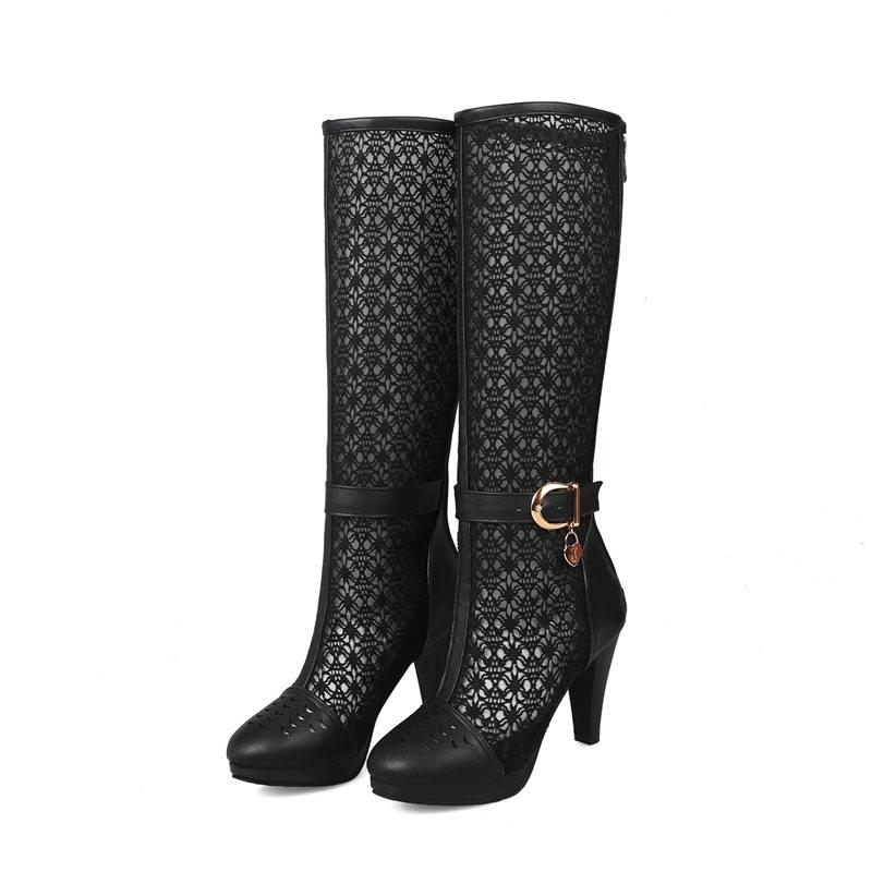 

Женские крутые сапоги на высоком каблуке, сексуальные в европейском и американском стиле, сапоги на тонком каблуке, полые, большого размера, среднего размера 46 чёрный