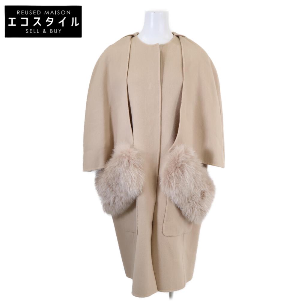 DRAWER 22AW 6525-299-0823 PRE1 Wool Reversible Fur Cape Coat 38 beigeUsed