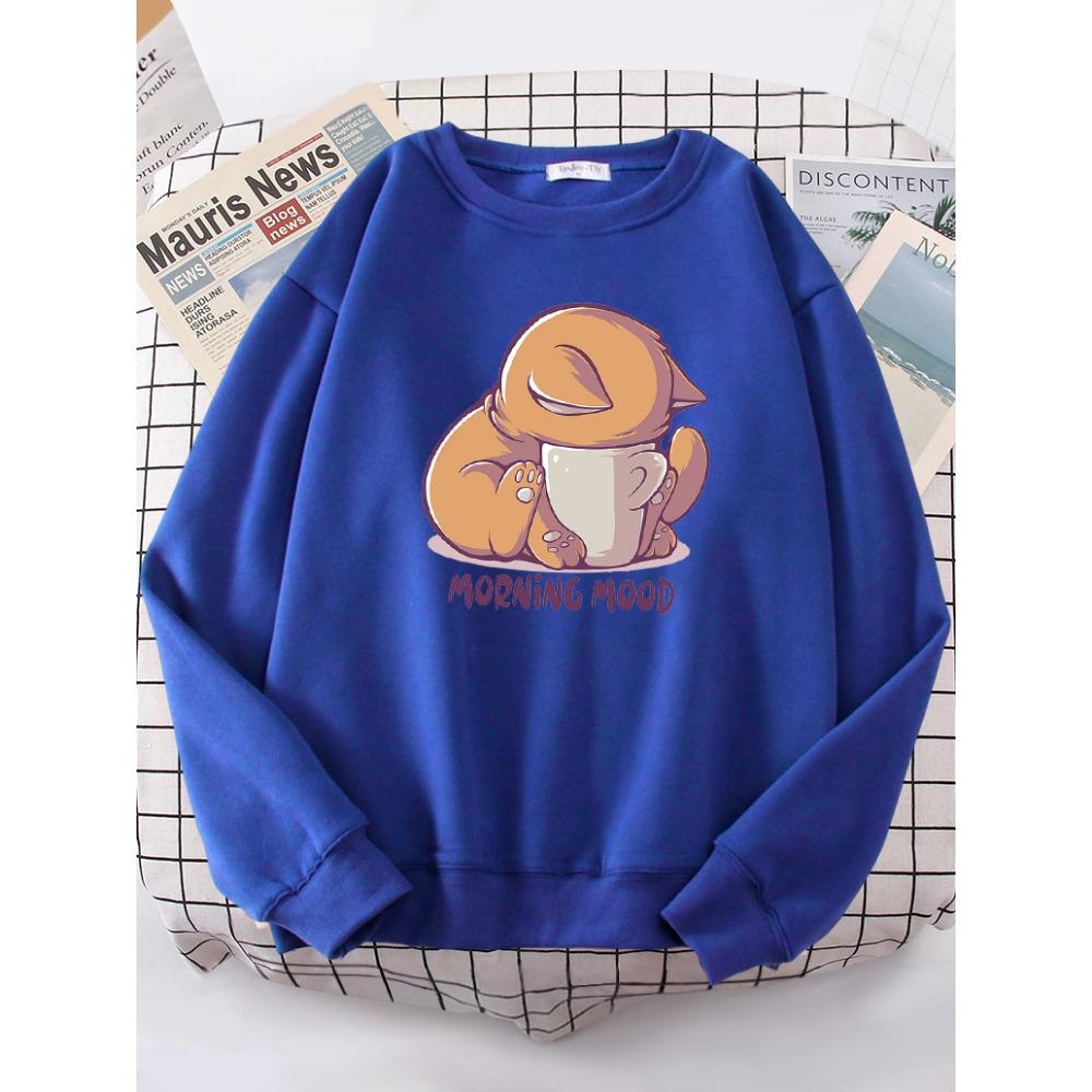 

Cat Is Looking At The Cup Lovely Sweatshirt Female Fashion Hoody Crewneck Casual Hoodies Pullover Oversize Sportswear XL