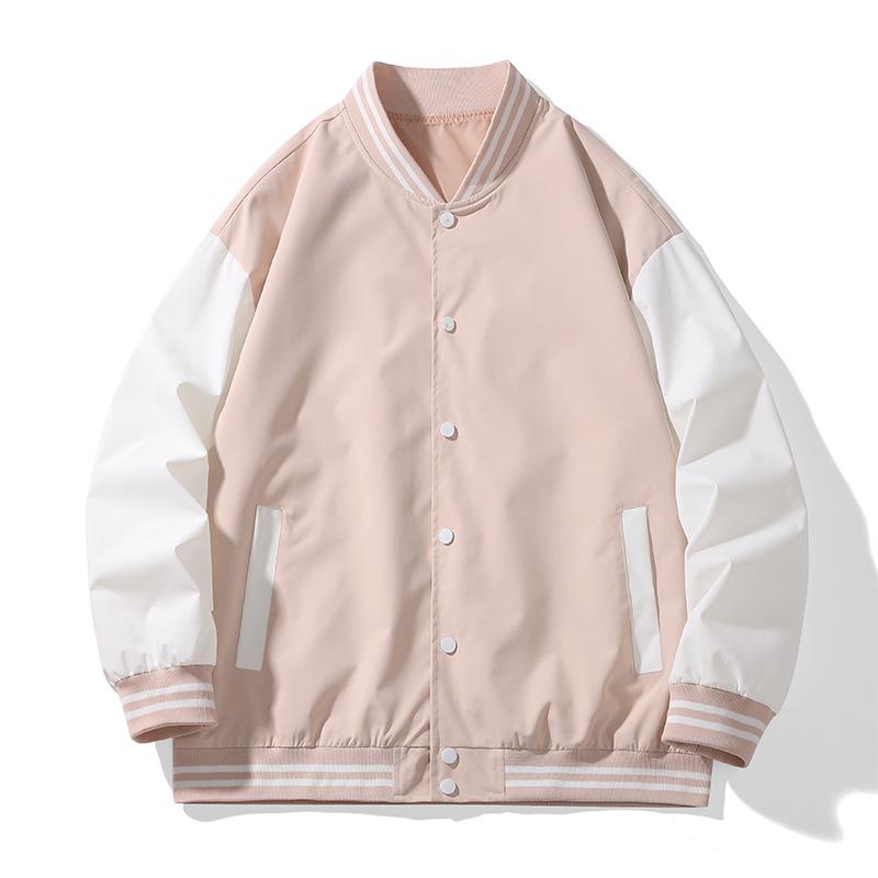 

Бейсбольная майка мужская, высококачественная, модная, мужская куртка весна-осень, молодежная, хип-хоп, воротник-стойка, одежда для пар, контрастное пальто S розовый