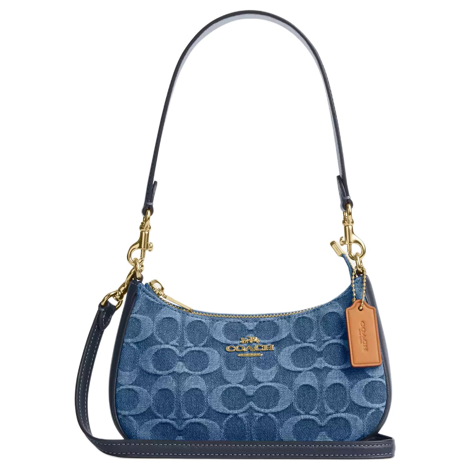 

Сумка на плече Coach Teri 19 з принтованим логотипом, міні, джинсова, жіноча, золотисто-індиговий, CDQ25-IMTYV Basic Set (Bag+Dust Bag)