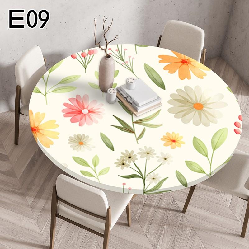1PC Waterproof Floral Tablecloth Round Fitted Elastic Edged Tablecloth Picnic Table Cover Farmhouse Decorations Picnic Kitchen