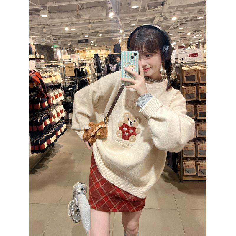 

Осень Зима Ретро Махровая Вышивка Медведь Пуловер Свитер Женский Свободный и Небрежный Стиль Тяжелый Вес Круглый Вырез Вязаный Базовый Топ Apricot with Oats S Suggested 35.00 kg-45.00 kg