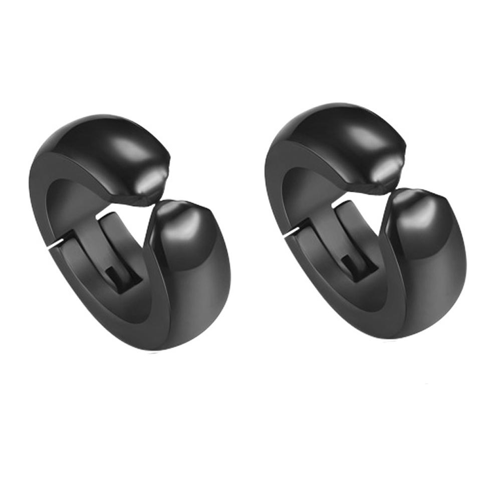 2pieces Punk Titanium Steel Ear Clip Earrings For Men Women Print Pattern Black No Pierced Fake Ear Circle New Pop Jewelry