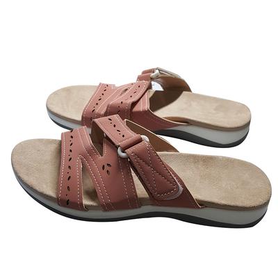 Sandals Hollow Out Hook-And-Loop Design Flat Shoes Sandalias Women's Summer Woman Orthopedic Comfy Premium Round Toe