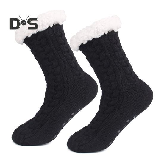 

1 пара нескользящих тапочек, ультра-толстые кашемировые домашние носки для сна, зимние тапочки для женщин и пожилых людей чёрный