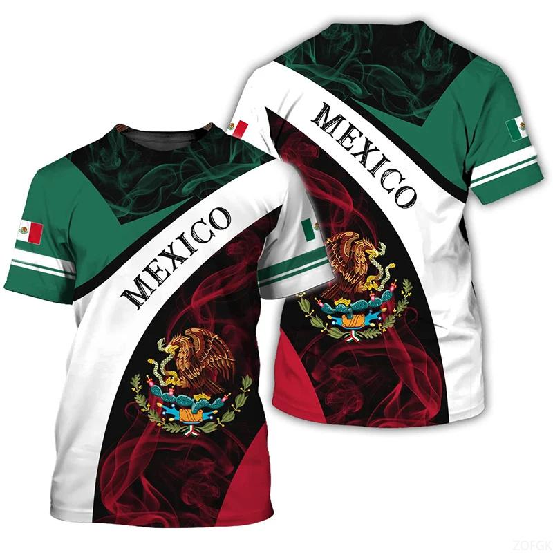 Mexico Flag T-Shirt For Men Mexican Pattern Tees Summer Short Sleeve Fashion O-Neck Tops