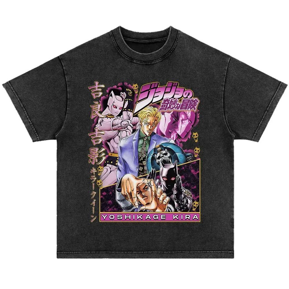 Japonské anime Jojo Bizarre Adventure Vintage prané tričko Killer Queen grafická trička Pánské Dámské Cosplay Nadměrné tričko