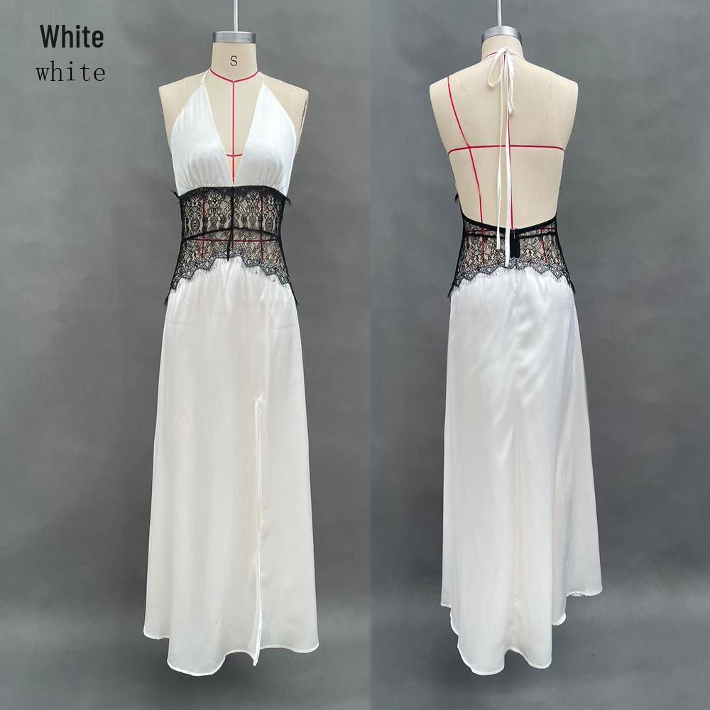 2026 Spring/Summer Women's European & American Deep V Backless Lace See-Through Long Dress