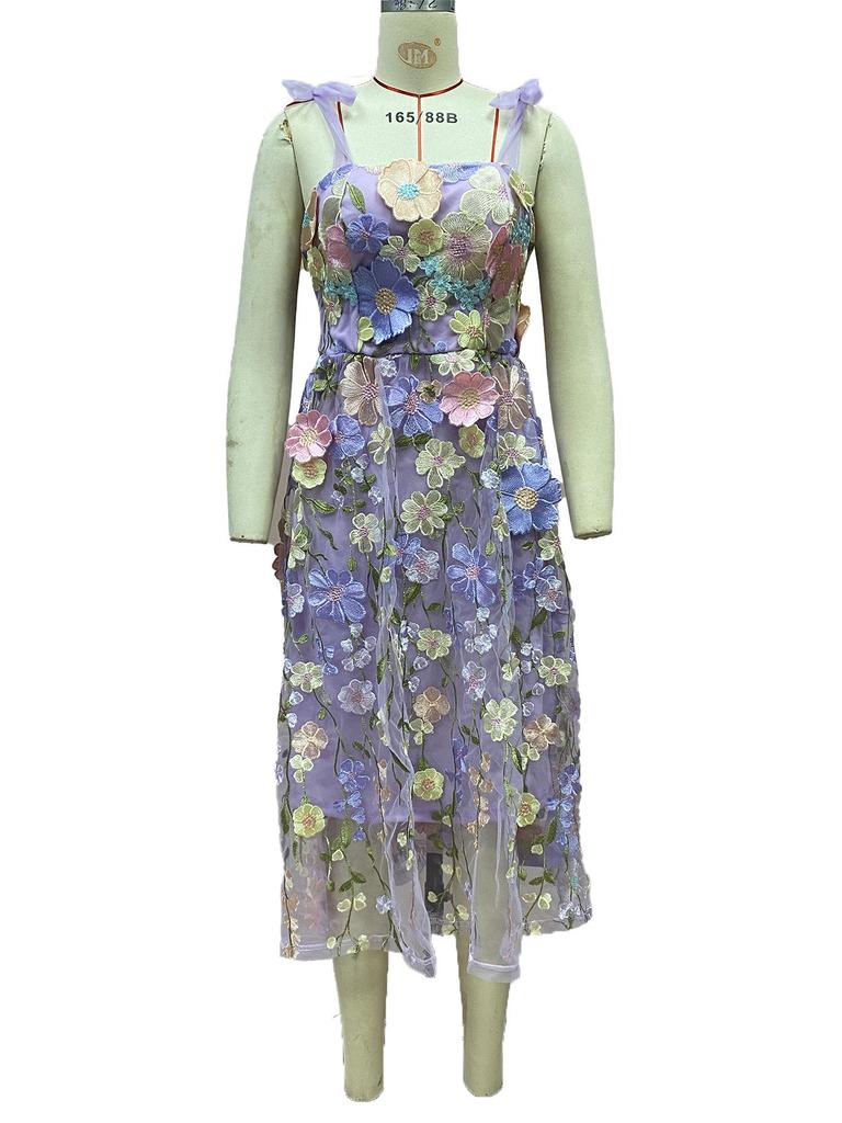 2025 Women's Fashion Floral Embroidered Sexy Suspender Dress