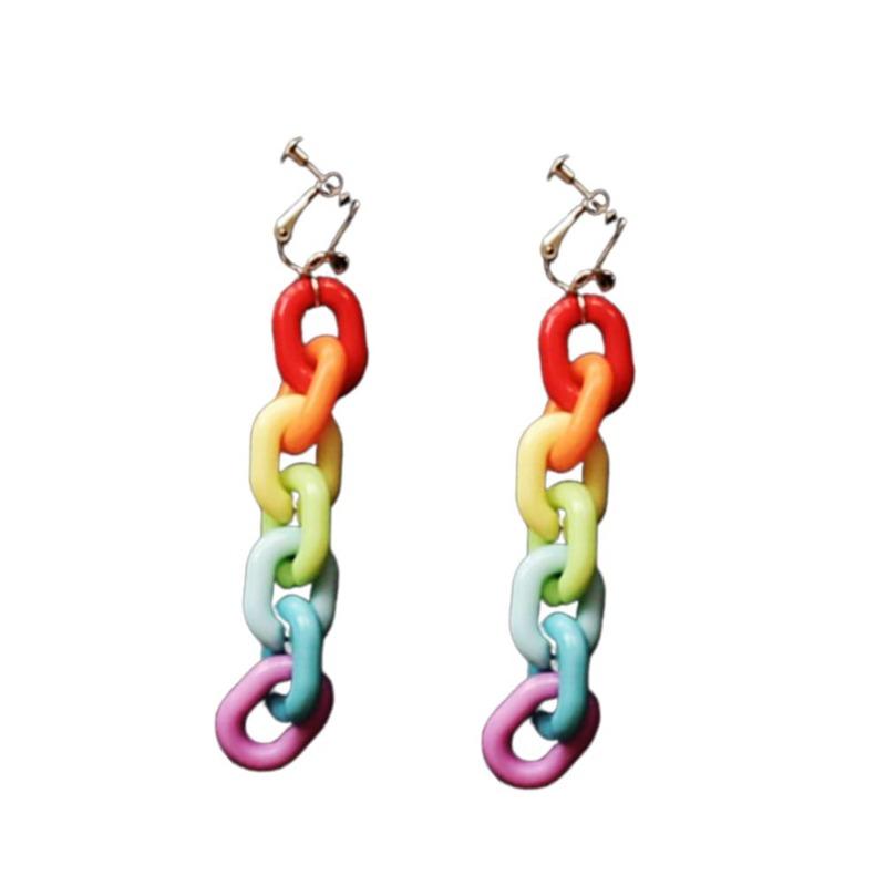 Mode Kette Ohr Haken Frauen Lange Regenbogen Clip Ohrringe Club Schmuck