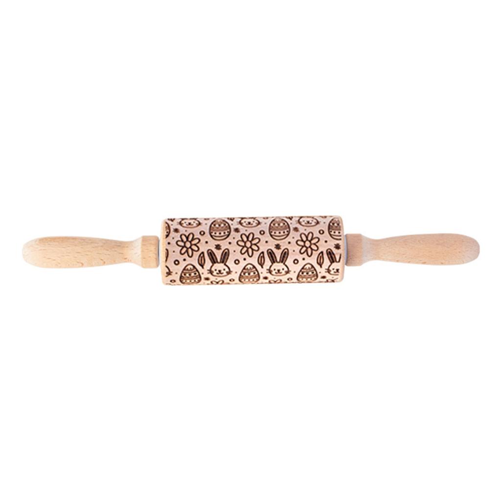 Easter Pattern Rabbit Egg Carrot Chicken Embossing Wood Stamps Rolling Pin Baking Cookie Fondant Cake Textured Roller