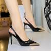 Fashion Super High Heels Women's Metal Pointed Back Hollow Thin Heel Women's Shoes Hollowed Out Back Strap Single Shoe