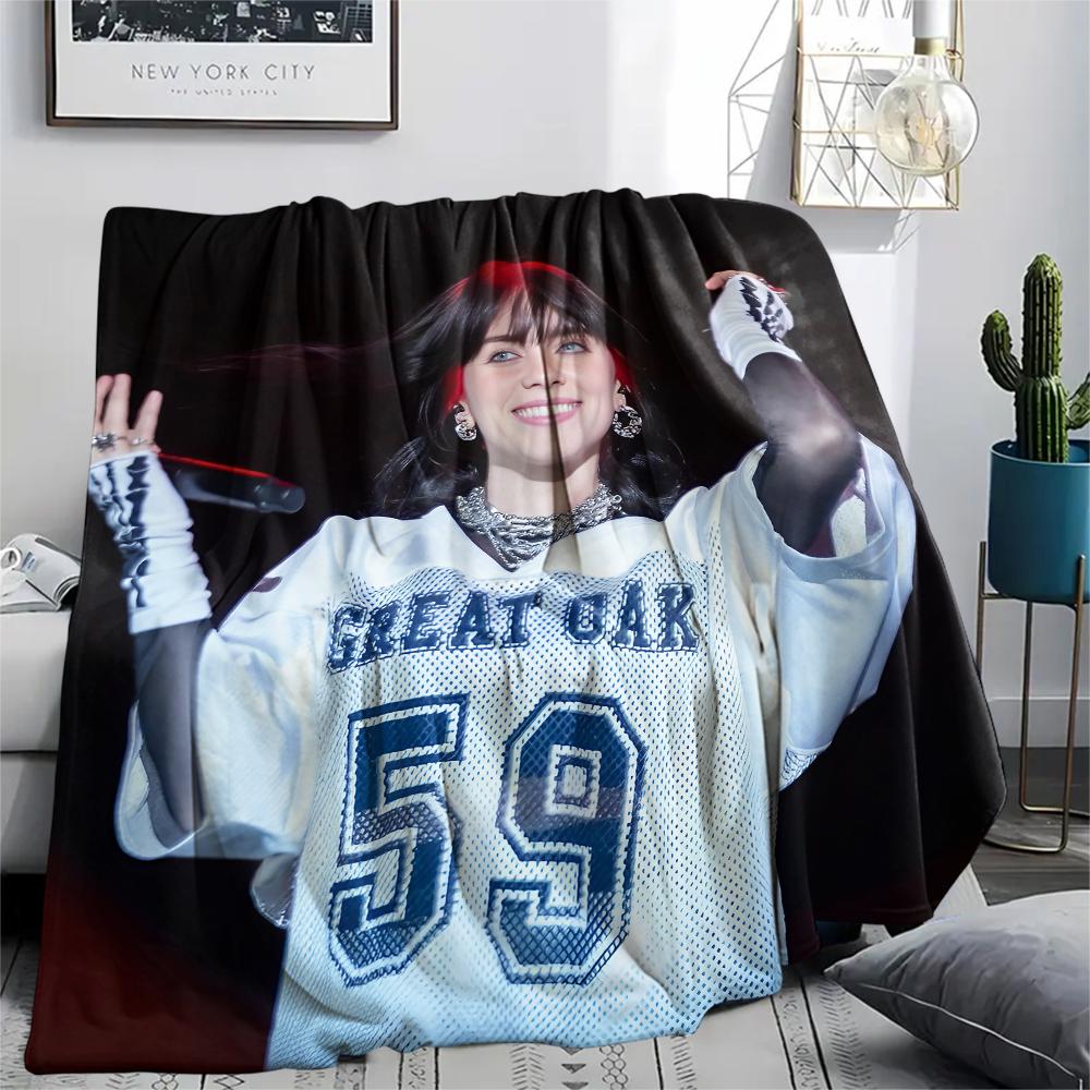 1PC Billie Eilish Print Flannel Blanket, High quality All Seasons, Home Decor, Warmth and Comfort, Perfect for Christmas Gifts
