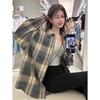 American Retro Plaid Long Sleeve Shirt Jacket for Women - Small Size, Spring/Autumn 2024