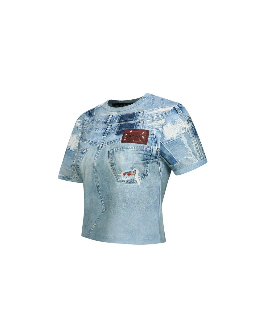 ADSB ANDERSSON BELL (Essential) Daniel Denim Print T-Shirt Atb1133W(Denim Blue)