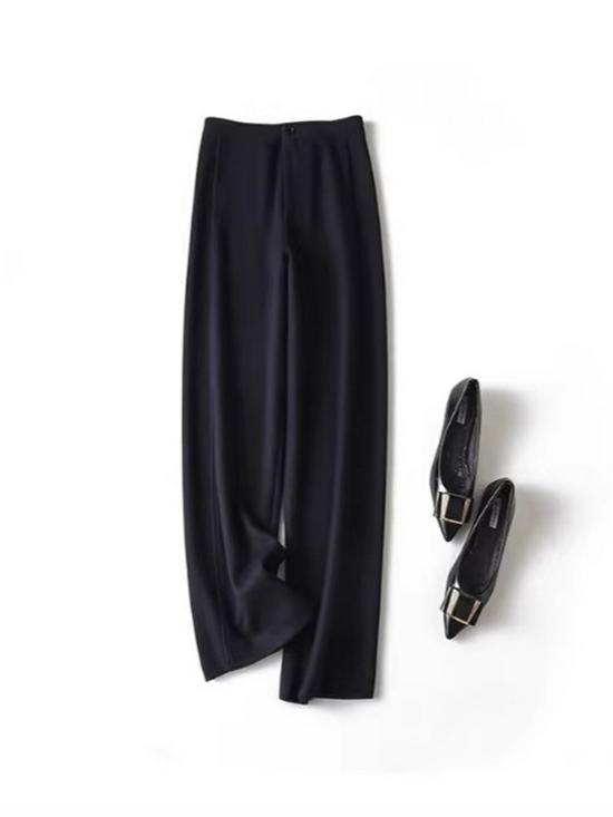 Women's High-Waist Wool Tweed Trousers - Versatile, Thick, Anti-Wrinkle, Drape, Straight Fit for Autumn/Winter