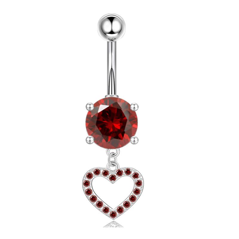 Navel Ring Western Style Red Zircon Studded Sexy Minimalist 1Pcs Body Piercing Jewelry for Beach Party Daily Wear
