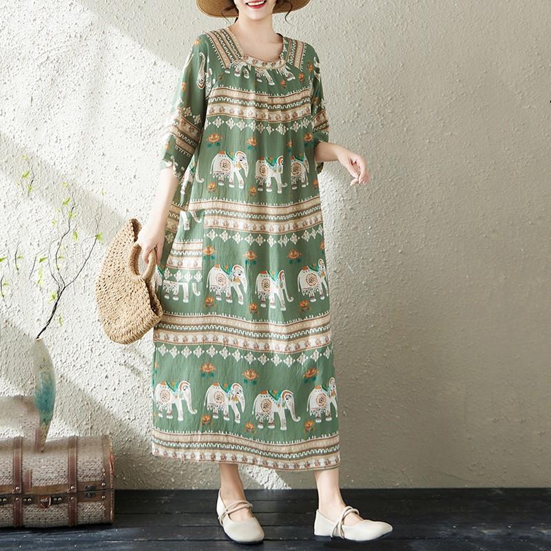 Maneca scurta Plus size bumbac vintage animal print nou in rochii pentru femei rochie lejera lunga de vara