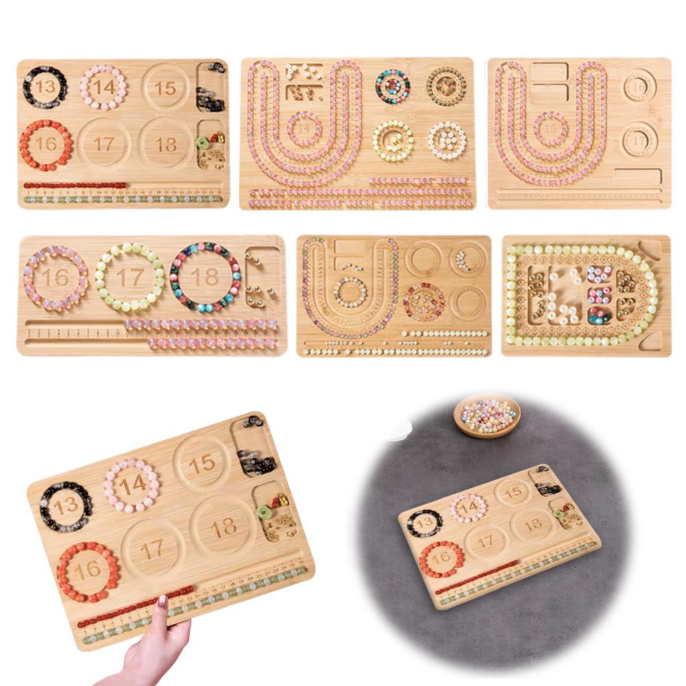 Bamboo Bead Board DIY Bracelet Bead Board Multi-Function Measuring Beads Tray Bamboo Beading Tray for DIY Bead Design