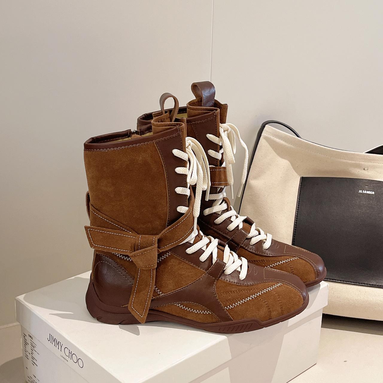 

Vintage Maillard platform boxing boots women s autumn 2025 new British style Martin boots soft leather medium boots 40