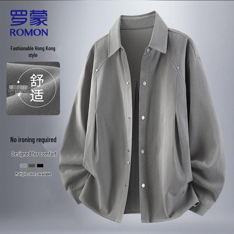 

ROMON Men s Solid Color Loose Fit Lapel Jacket 7XL