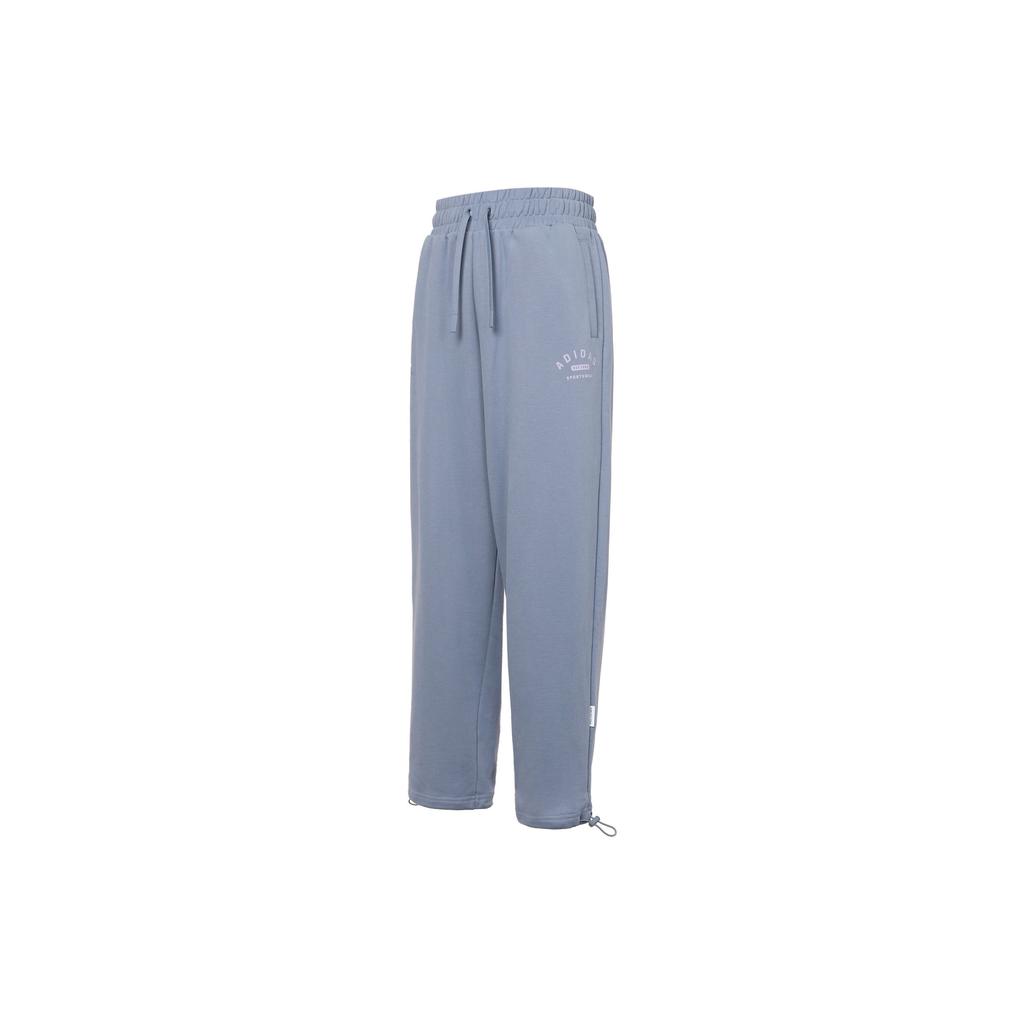 Adidas SS23 Solid Color Long Drawstring Logo Knit Sports Pants Women Bottoms Silver Gray Violet IK3513