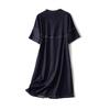 Harajuku Sense Women Summer Washed Cotton Denim Blue Shoulder Needle Roller Open Line V-neck Whole Single-Breasted Dress Slimming Summer