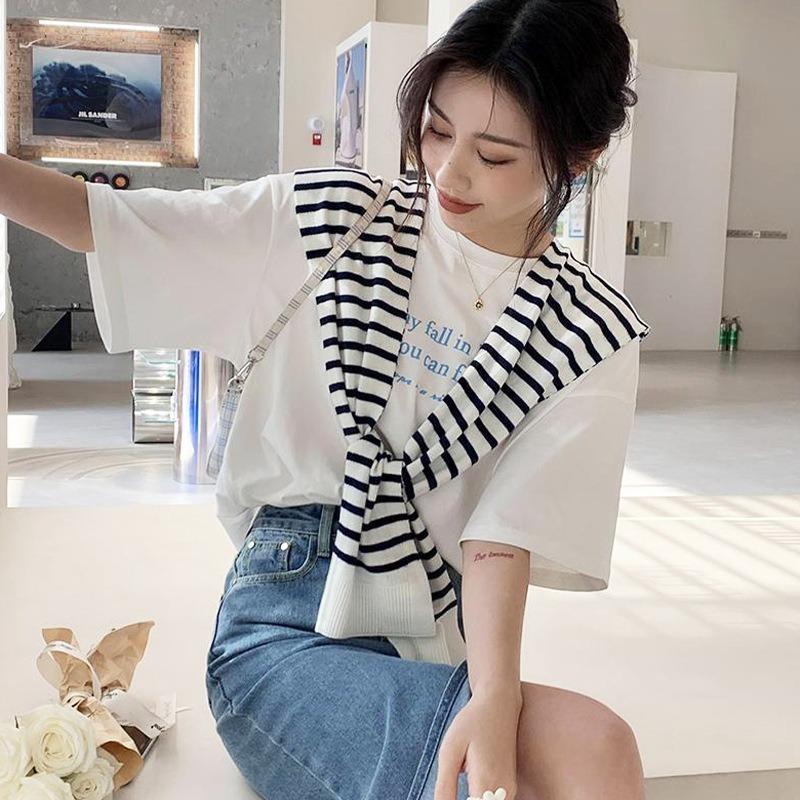 Spring and Autumn Air Conditioning Room Shoulder Neck Striped Shawl Outside Knitted Small Garment Versatile False Collar Shawl