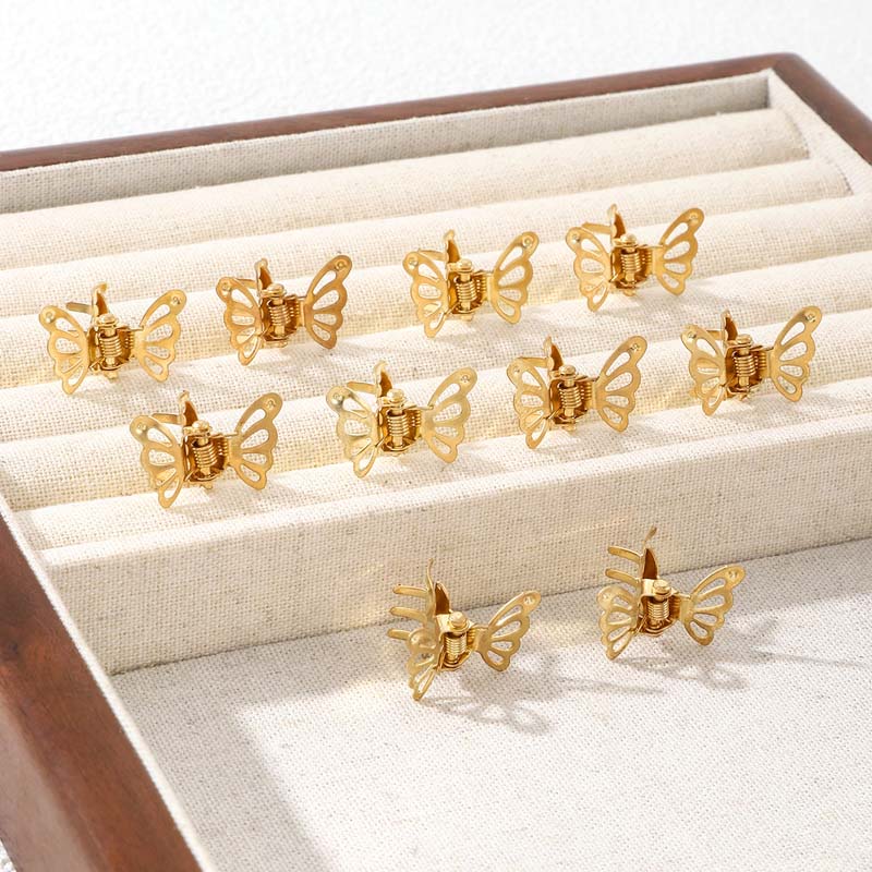 10Pcs/Set Gold Color Butterfly Shape Small Hair Claws For Women Girls Sweet Metal Hollow Mini Hair Clips Hair Accessories
