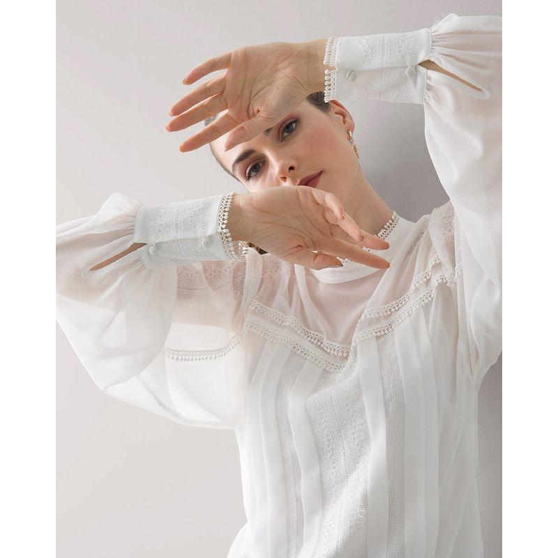 

Облегающая Супер Красивая Фея Двойка Майка Белая Рубашка Кружевная Отделка Воротник-стойка Топ Рубашка с Длинным Рукавом Специальное Предложение White SP