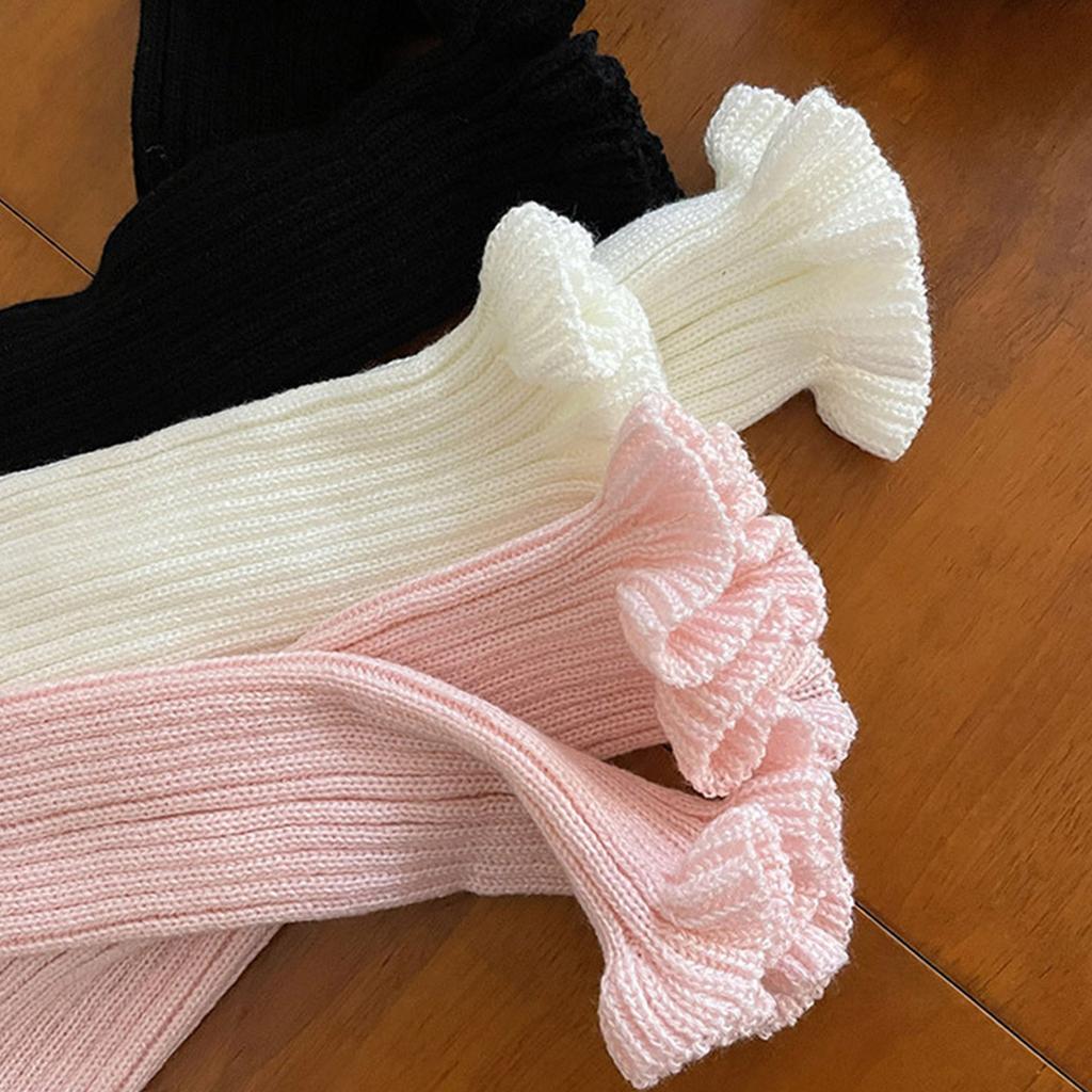 Winter Knit Trumpet Edge Trim Long Sleeve Arm Warmer Women Fingerless Gloves Thicken Outdoor Cycling Skiing Gloves