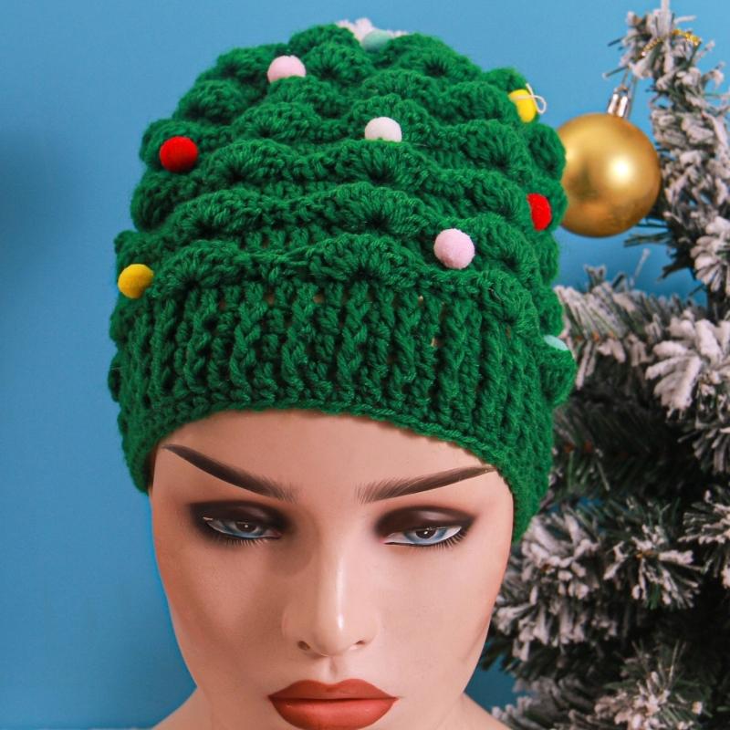 Knitted Christmas Tree Hat Keeping Warm Head Hat Decorations Supplies for Holiday Birthday New Year Party Decorations