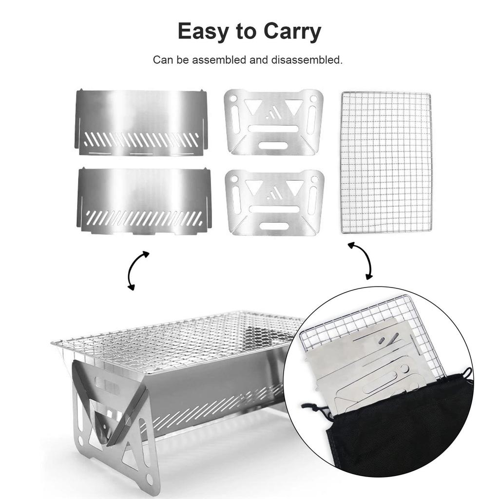 Mini Portable Charcoal Grill BBQ Grill Tabletop Fire Pit Stainless Steel Folding Camping Grill for Camping Patio Outdoor