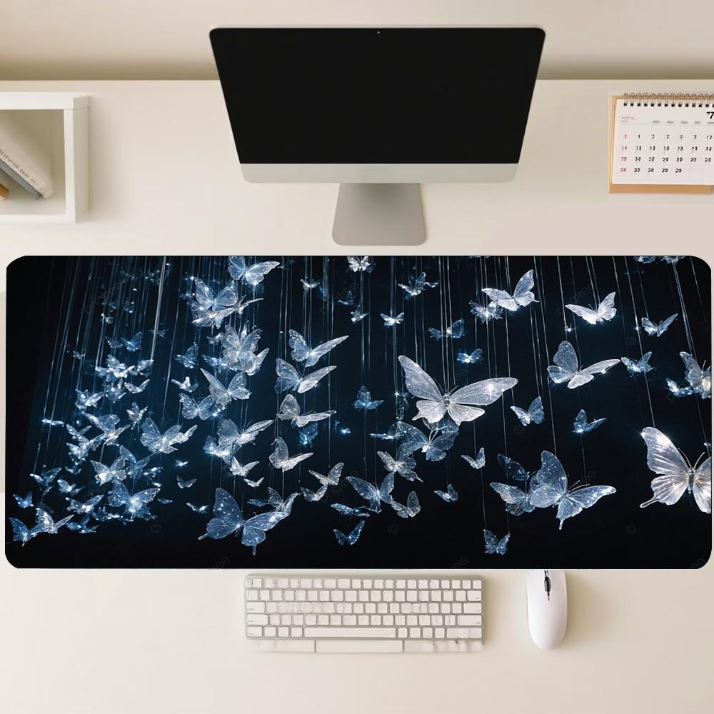 Glowing Blue Butterfly Fantasy Mouse Pad Smooth Thick Rubber Keyboard Desk Mat For Gaming Laptop Computer Desktop Peripherals