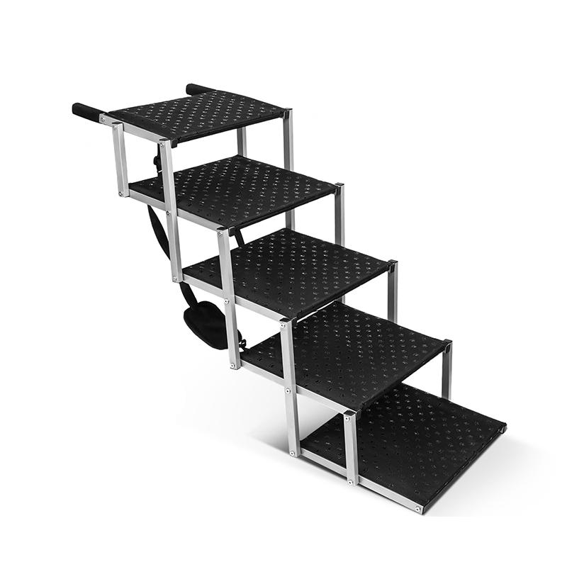 Hundetreppe für Autos Breit 5-stufig Hund Auto Treppen Faltbar Tragbar Haustier Treppen Leichtes Aluminium für Auto SUV und LKW 200 lbs