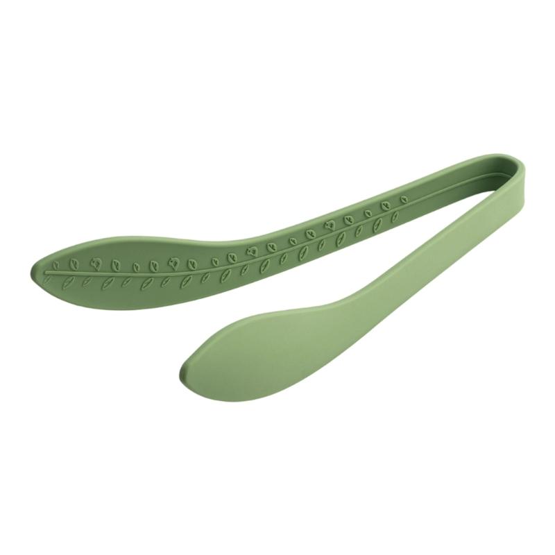 Leaf Pattern Enhancing Silicone Food Tongs Provide Stability Withstands 230C High Heat Prevent Burn Kitchen Use зелёный
