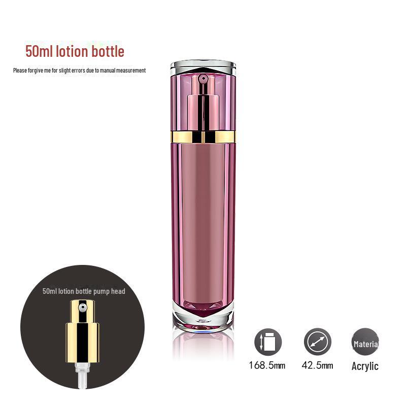 Purple Diamond Rose Kollektion: Hochwertiges, halbtransparentes Hautpflegeset aus violettem Acryl mit Creme-, Lotion- und Essenzflaschen