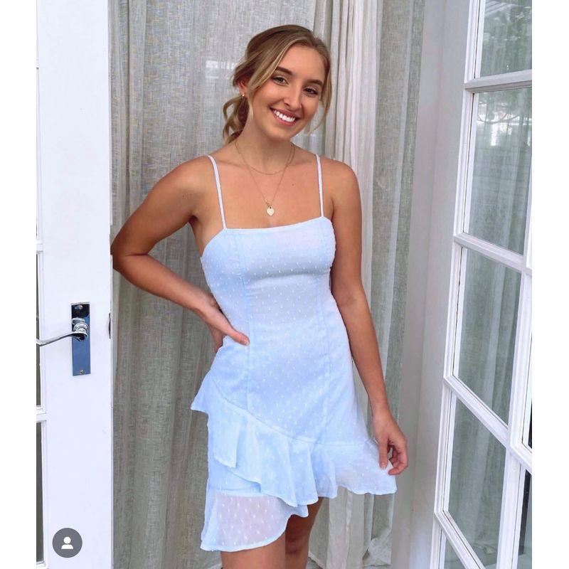 

Экспорт Чистый Оригинальный Текстурный Шифон Небесно-голубой Пляжное Мини Платье-слинг с хлопковой подкладкой Шифоновое Платье без спины Женское Летнее Sky Blue Sling Dress M