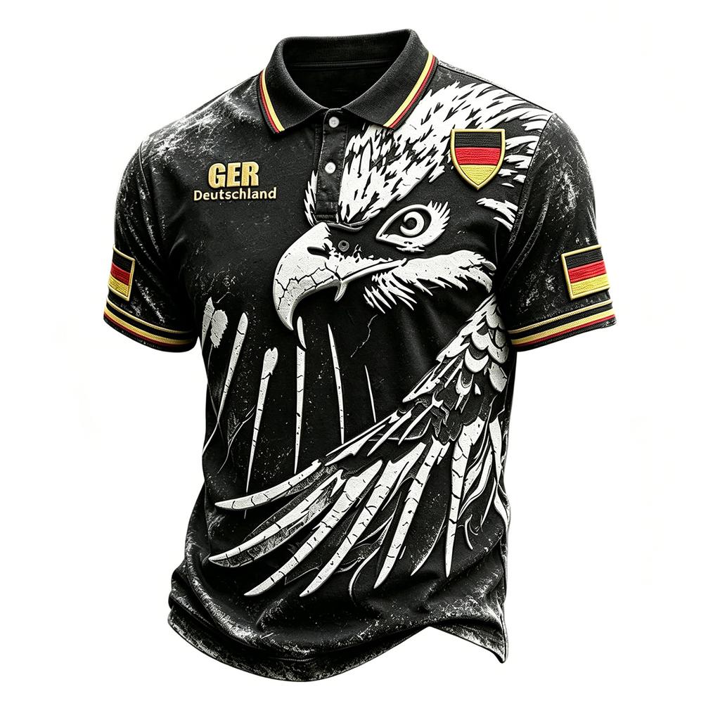 Men's Casual Polo Shirt Short Sleeve Collared Top with Graphic Print and Button Closure Suitable for Everyday Wear and Outdoor Activities